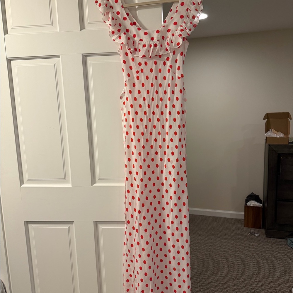 Realisation Par White Maxi Dress with Red Polka Dots